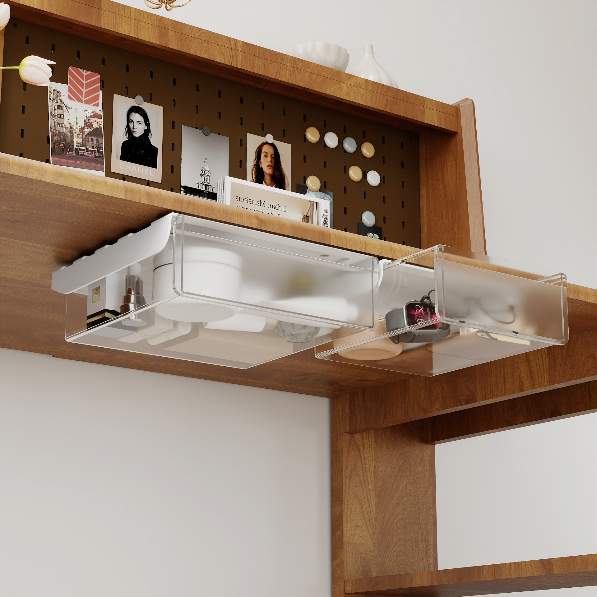 Desk Setup Study - Under Desk Hidden Drawer System Adhesive