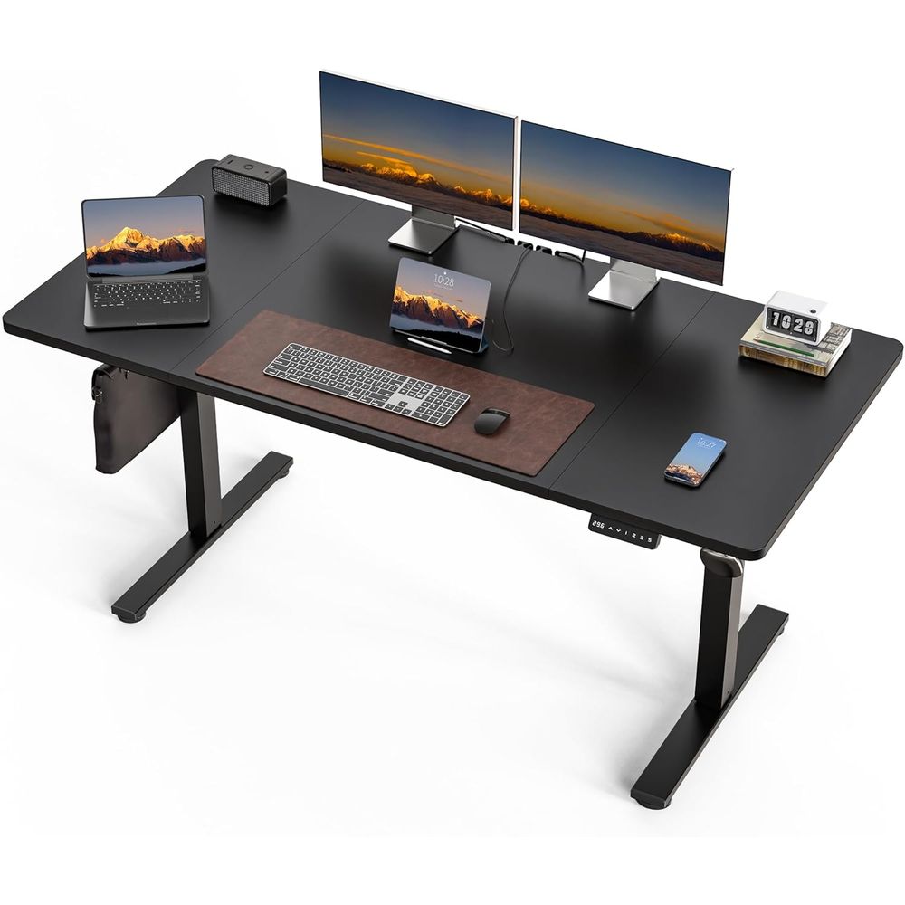 Dual Monitor Desk Setup - Large 63x30 Electric Adjustable Height Desk,