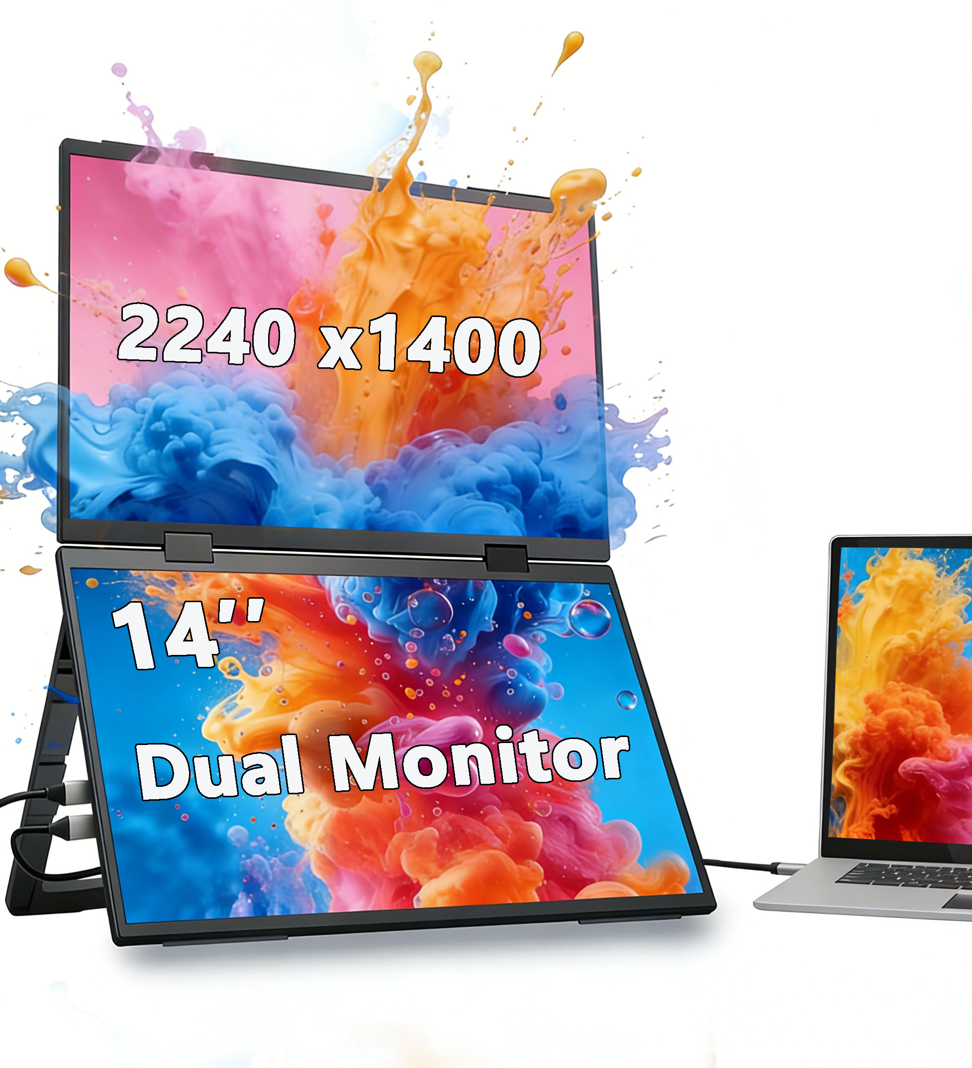 Dual Monitor Desk Setup - 14‘’ Dual Portable Monitor Stacked Displays