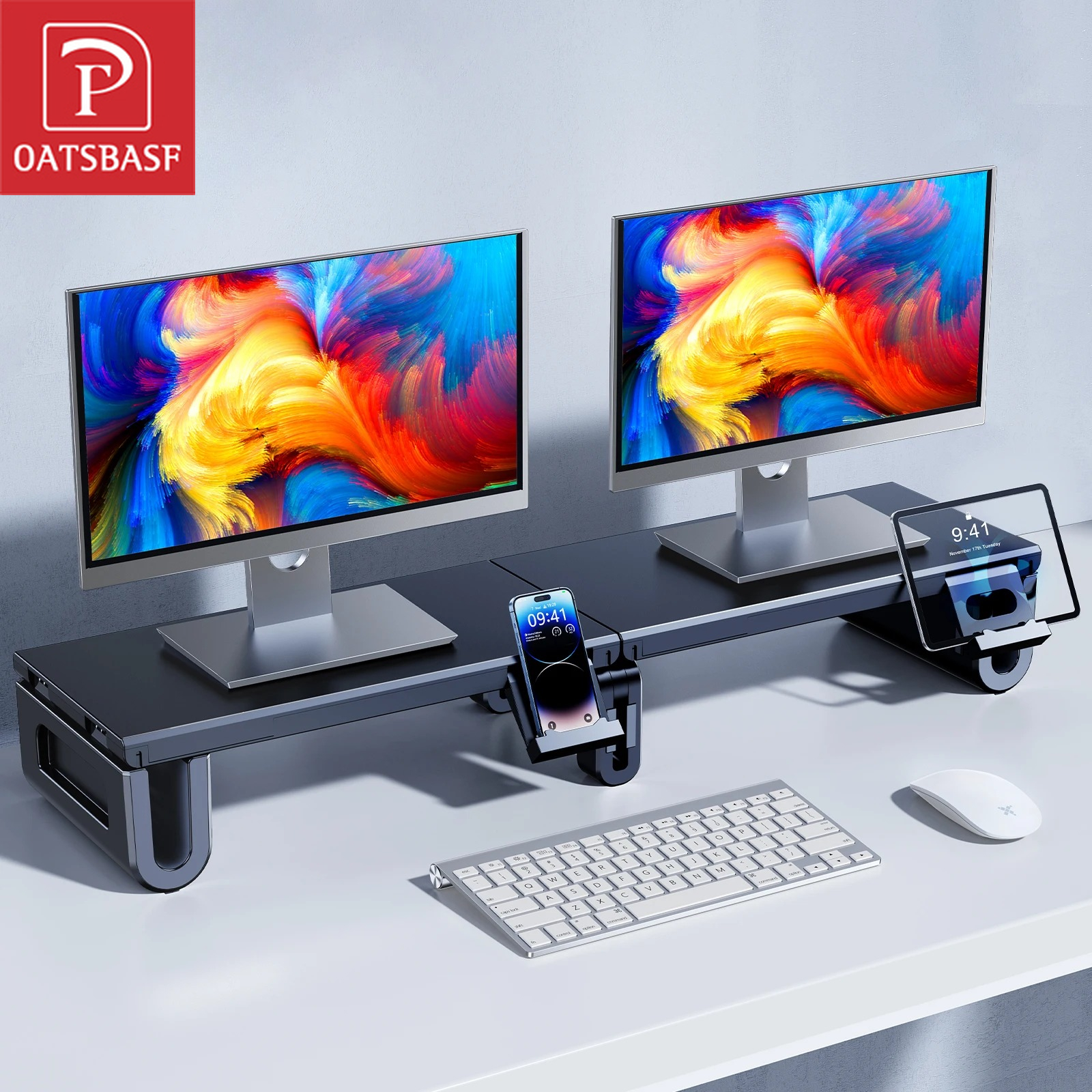 Dual Monitor Desk Setup - Oatsbasf Dual Monitor Stand Riser Height