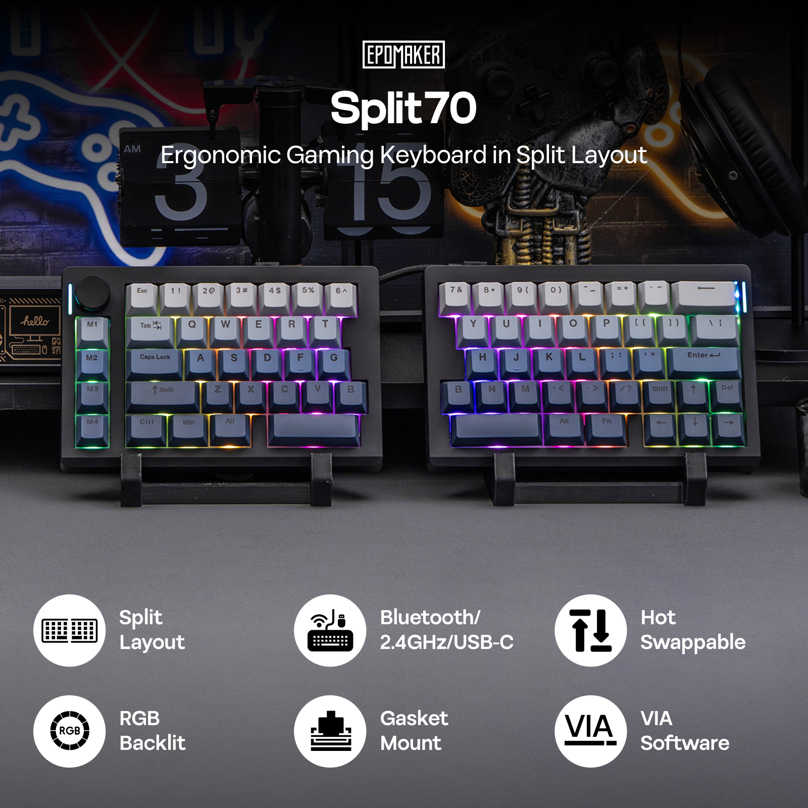 EPOMAKER Split70 QMK/VIA 70% S - Desk Setup Programmer บทวิจารณ์และราคา