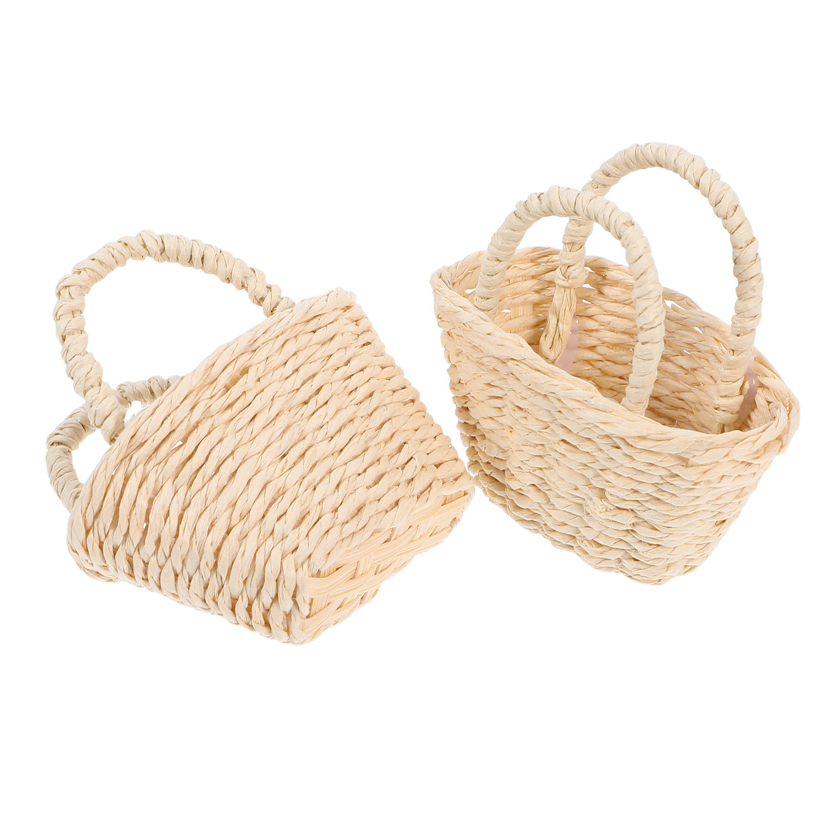 2Pcs Mini Raffia Handle Basket - Desk Setup Small Space บทวิจารณ์และราคา