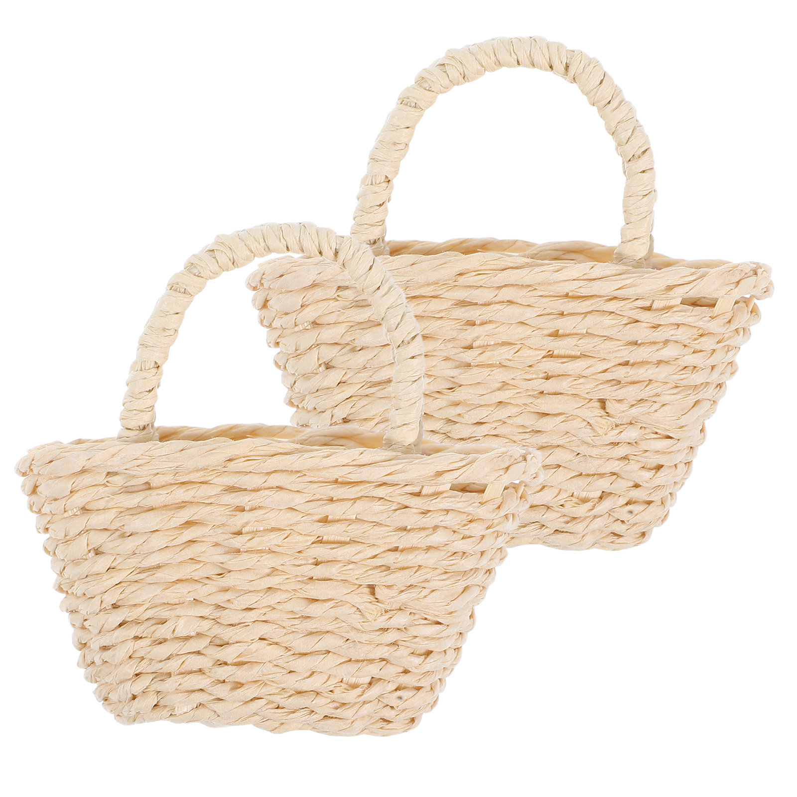 2Pcs Mini Raffia Handle Basket - Desk Setup Small Space บทวิจารณ์และราคา