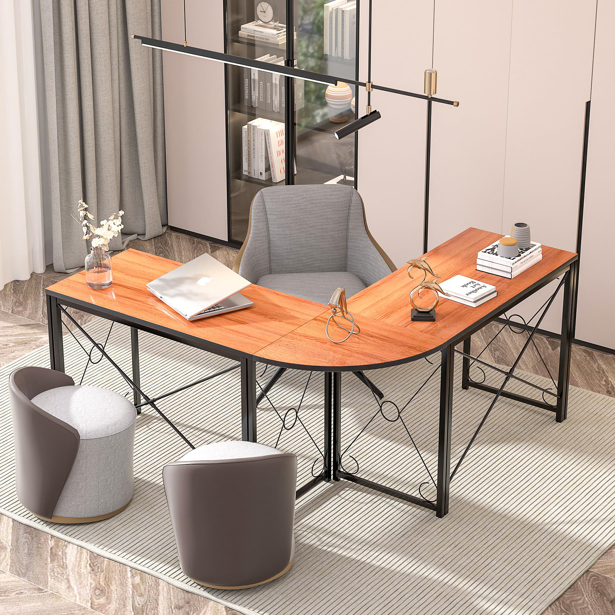 L-Shaped Computer Desk With Me - Dual Monitor Desk Setup บทวิจารณ์และราคา