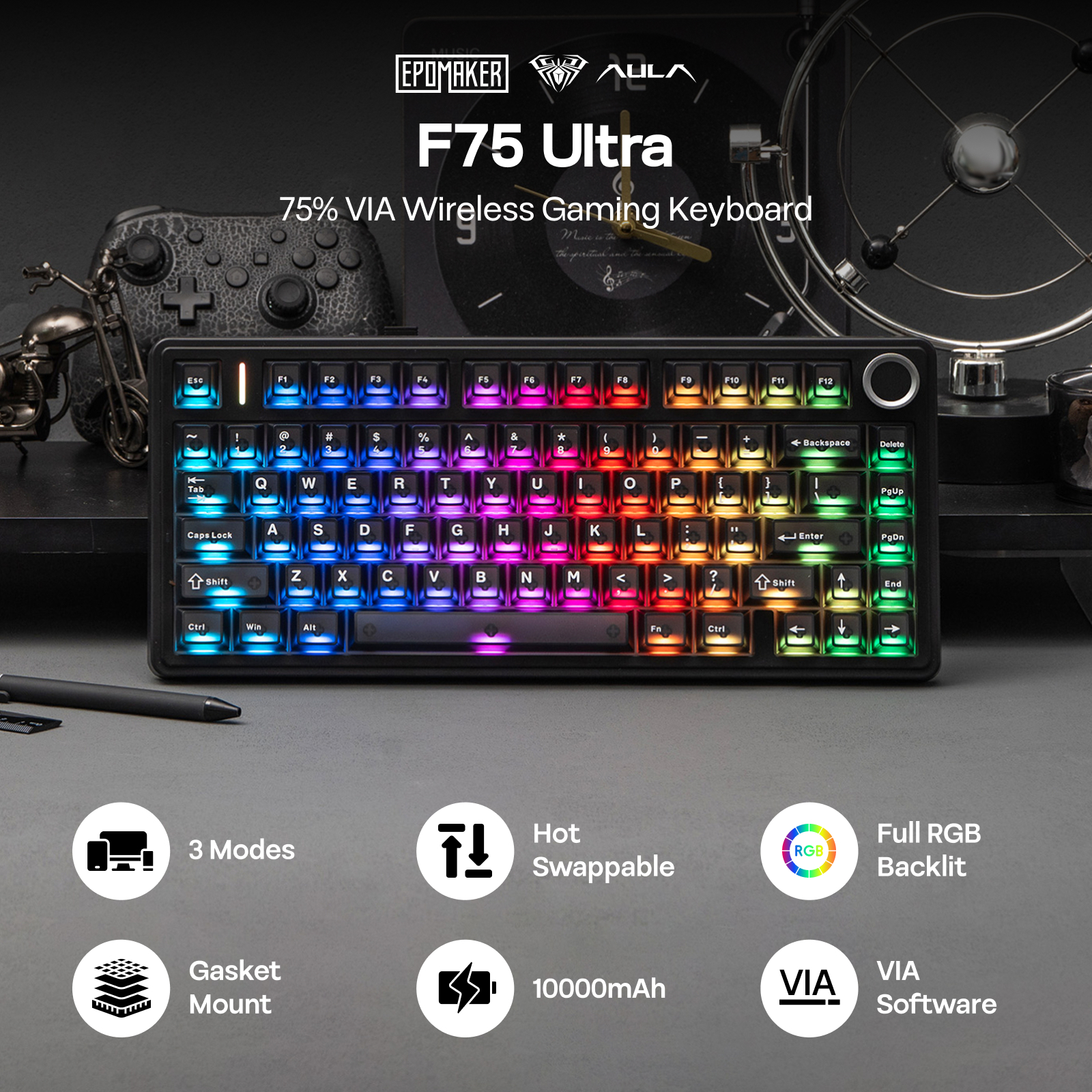 EPOMAKER x AULA F75 Ultra VIA  - Desk Setup Programmer บทวิจารณ์และราคา