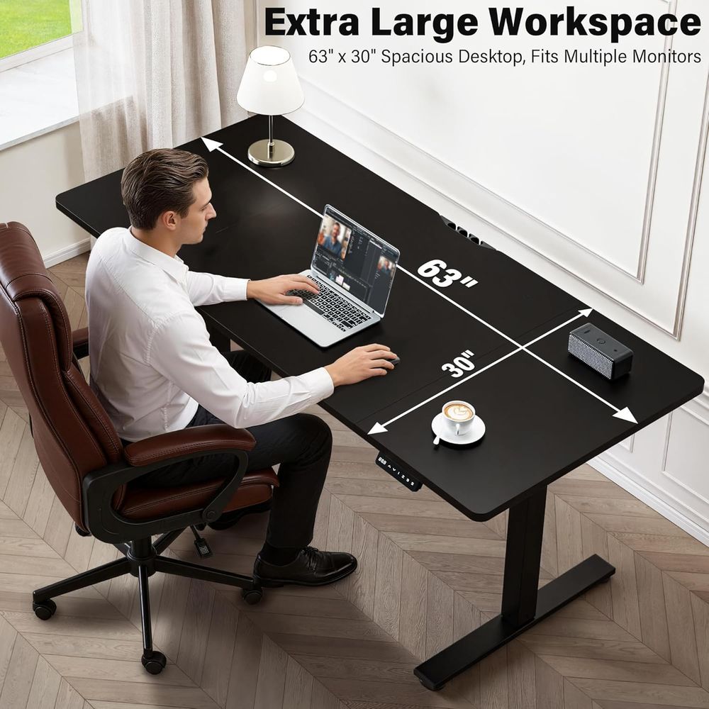 Large 63x30 Electric Adjustabl - Dual Monitor Desk Setup บทวิจารณ์และราคา