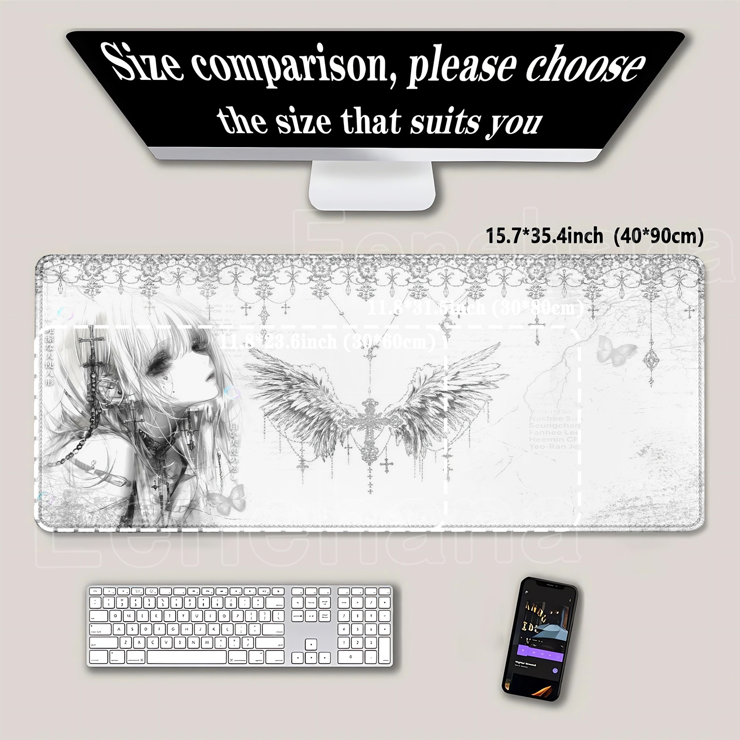 Mousepad Black White Anime Aes - Desk Setup Accessories Aesthetic บทวิจารณ์และราคา