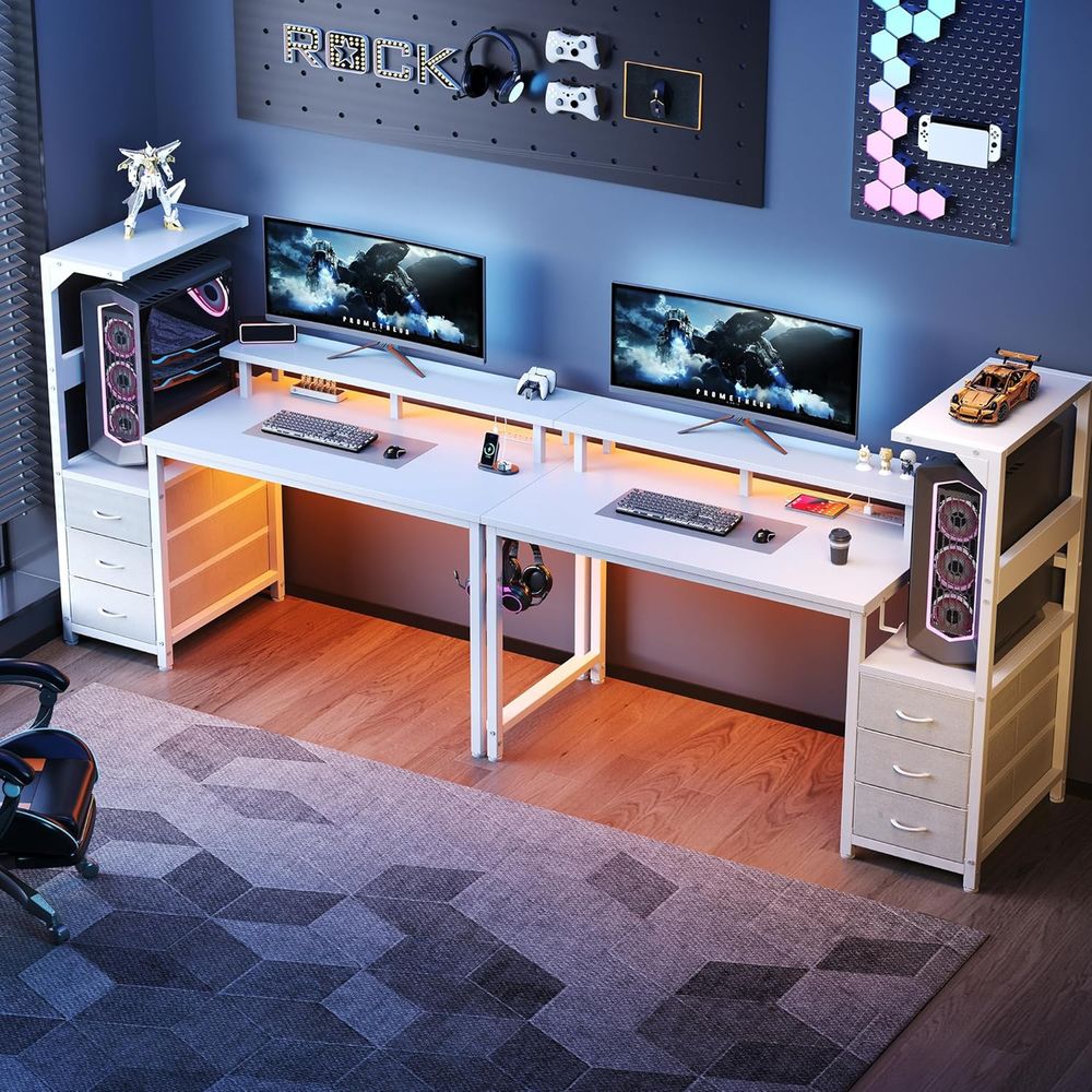 White 52 L-Shaped Gaming Desk  - Dual Monitor Desk Setup บทวิจารณ์และราคา