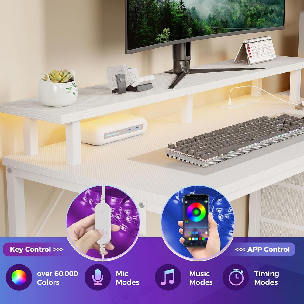 White 52 L-Shaped Gaming Desk  - Dual Monitor Desk Setup บทวิจารณ์และราคา