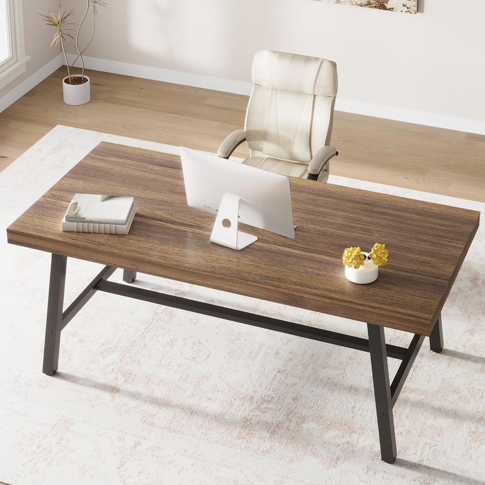 Extra Long Industrial-Style Ru - Dual Monitor Desk Setup บทวิจารณ์และราคา